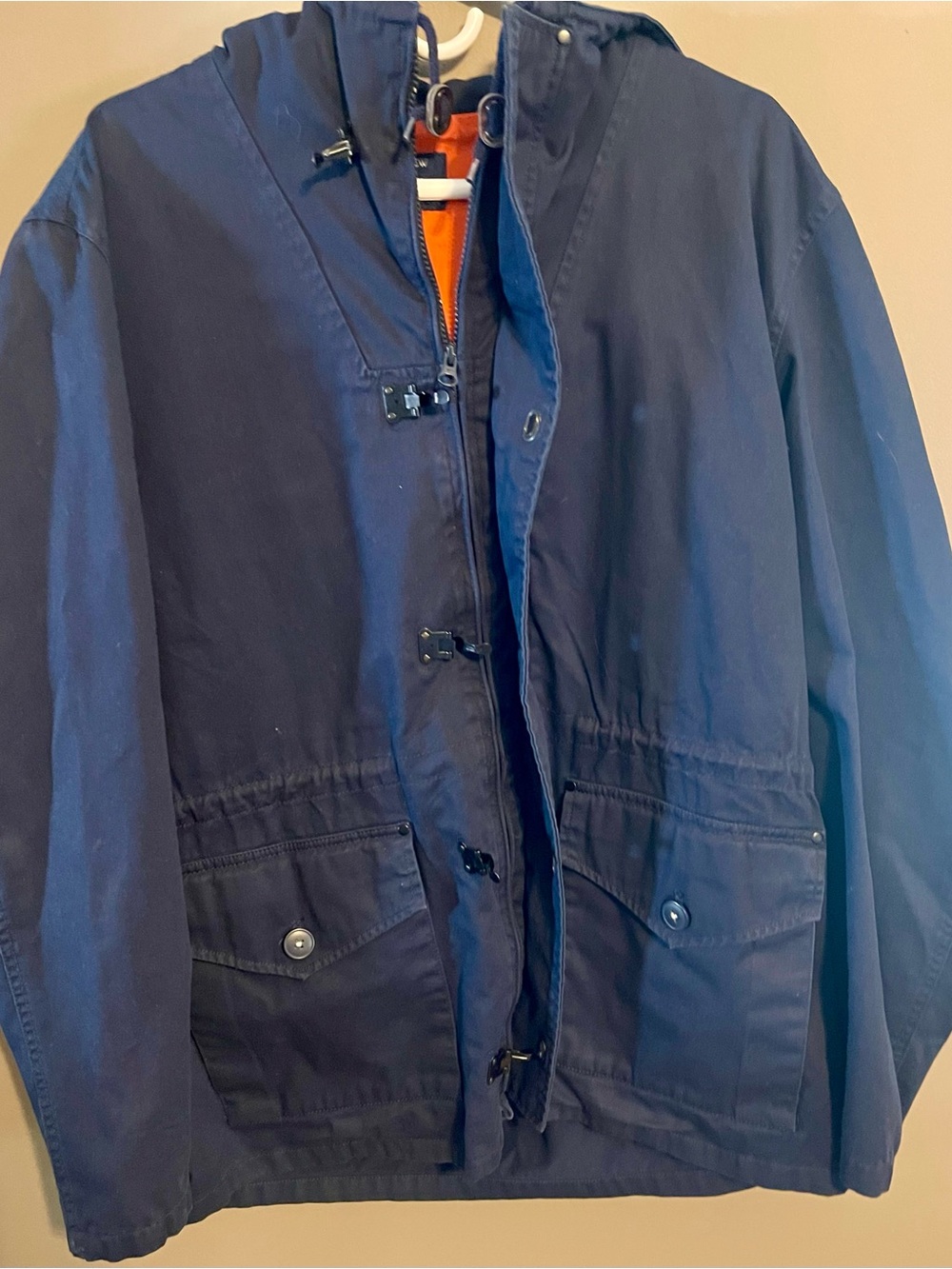 J. Crew Navy Field Jacket with Bright Orange Lining
